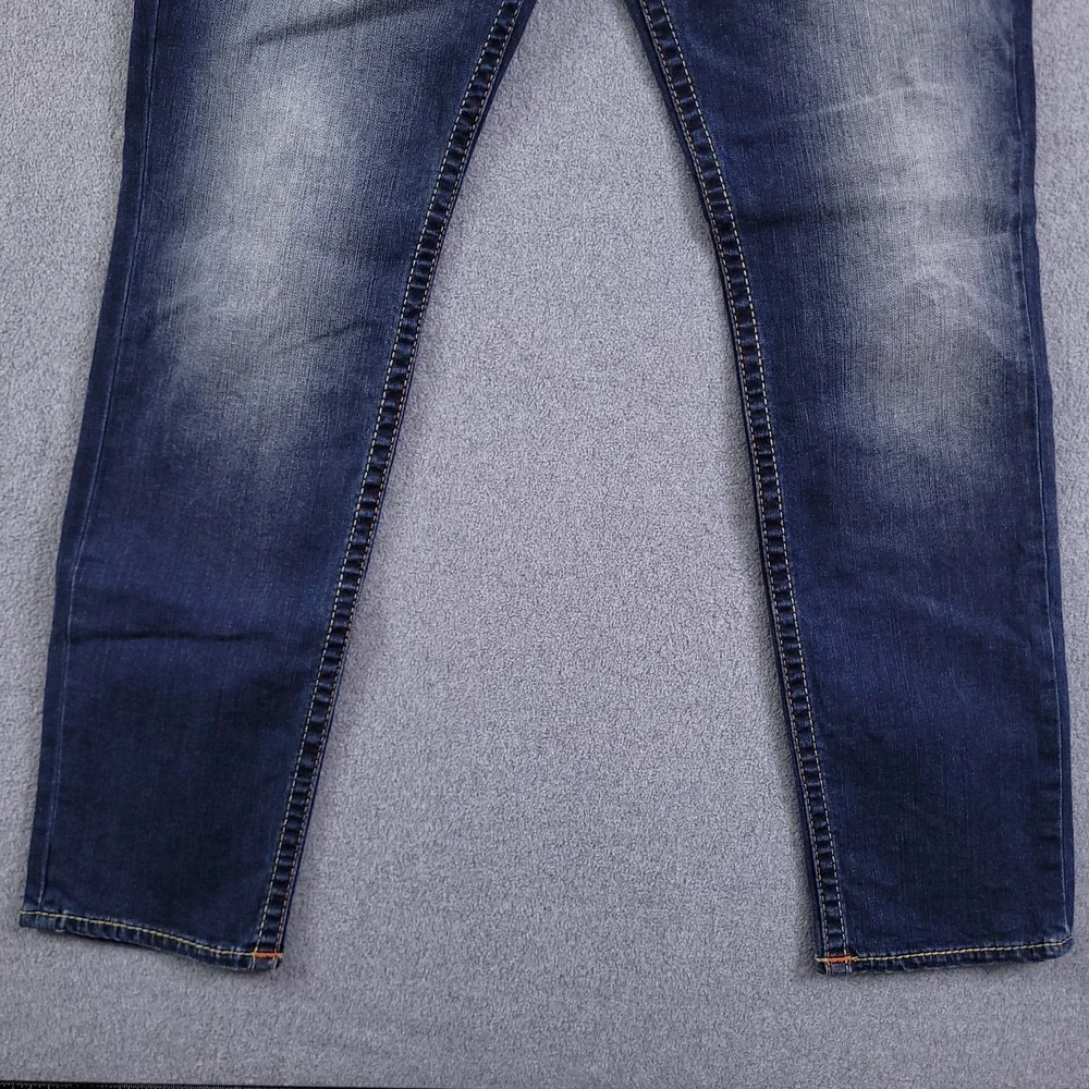 True Religion Jeans Mens 38x34 Geno Relaxed Slim Rope Stitch Blue Fade